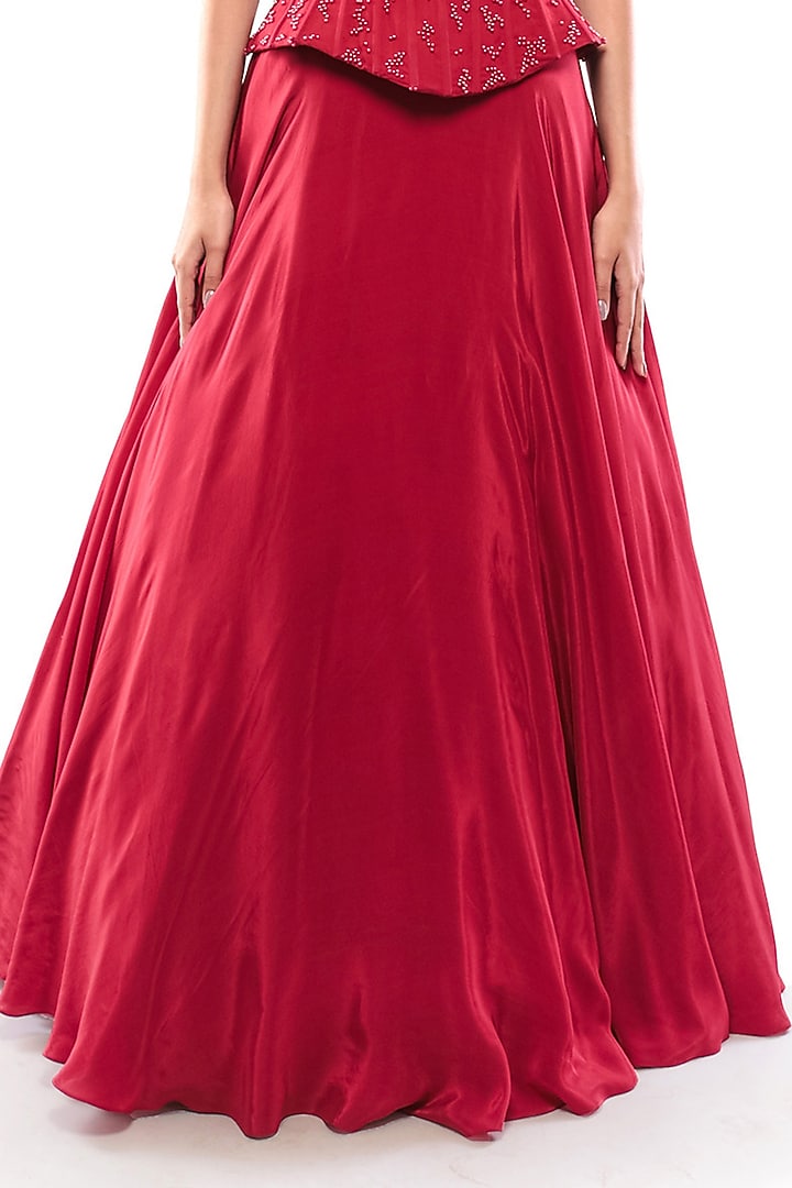 Red Double Georgette Pearl Embellished Corset by Bharat Adiani at Pernia's Pop Up Shop