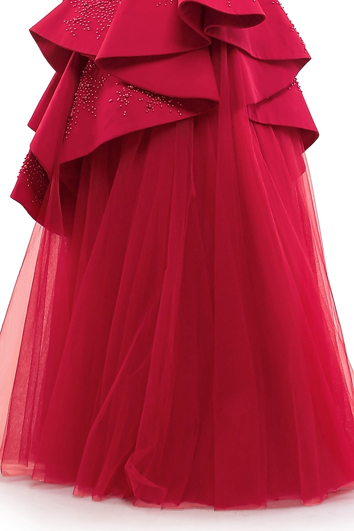 Red Tulle Flared Skirt Set by Bharat Adiani at Pernia's Pop Up Shop