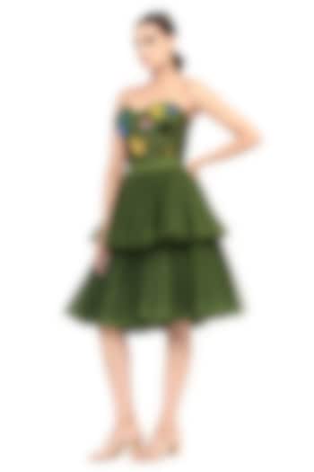 Green Dupion Silk Applique Embroidered Corset by Bharat Adiani at Pernia's Pop Up Shop