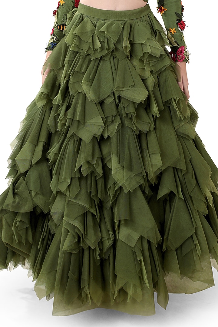 Green Dupion Silk Applique Embroidered Corset Top by Bharat Adiani at Pernia's Pop Up Shop