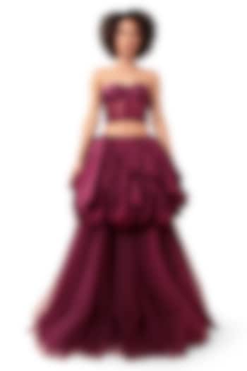 Dark Violet Silk Paneled Corset by Bharat Adiani at Pernia's Pop Up Shop