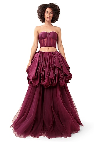 Dark Violet Silk Paneled Corset by Bharat Adiani