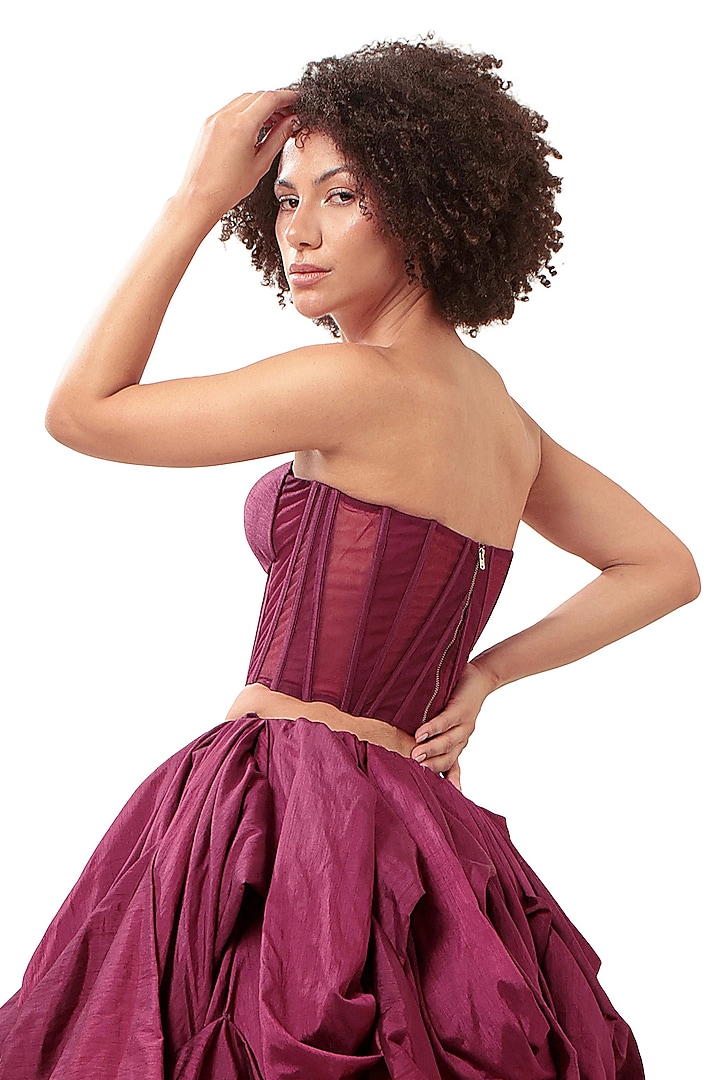 Dark Violet Silk Paneled Corset by Bharat Adiani at Pernia's Pop Up Shop