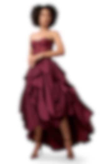 Dark Violet Silk & Tulle Paneled Striped Corset by Bharat Adiani at Pernia's Pop Up Shop