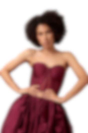Dark Violet Silk Paneled Corset by Bharat Adiani at Pernia's Pop Up Shop