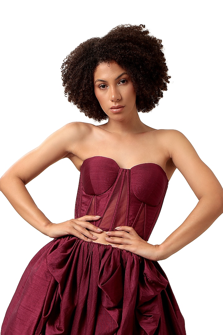 Dark Violet Silk Paneled Corset by Bharat Adiani at Pernia's Pop Up Shop