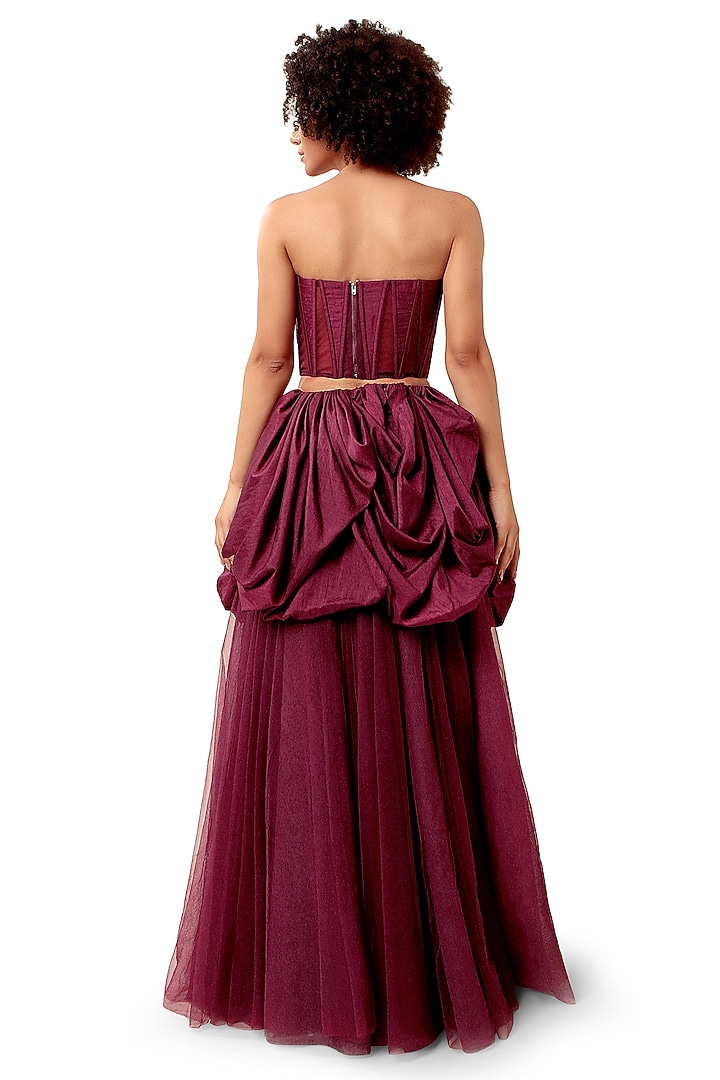 Dark Violet Silk Paneled Corset by Bharat Adiani at Pernia's Pop Up Shop