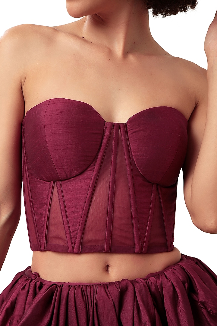Dark Violet Silk Paneled Corset by Bharat Adiani at Pernia's Pop Up Shop