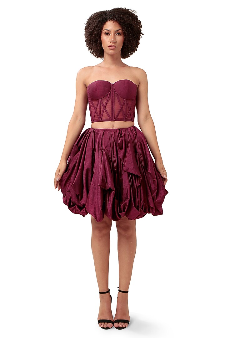 Purple Silk & Tulle Bubble Skirt Set by Bharat Adiani at Pernia's Pop Up Shop