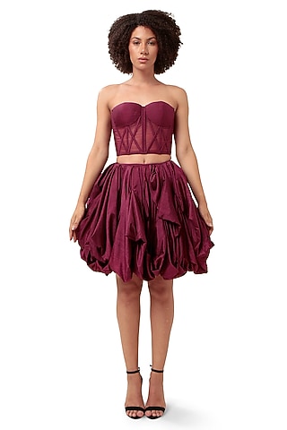 Purple Silk & Tulle Bubble Skirt Set by Bharat Adiani