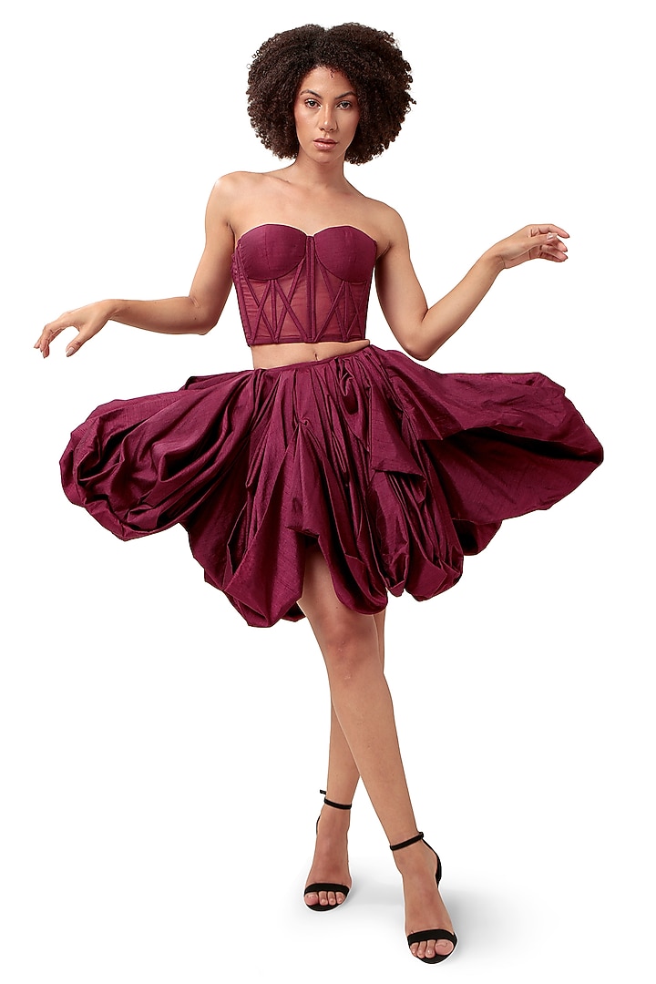 Purple Silk & Tulle Bubble Skirt Set by Bharat Adiani at Pernia's Pop Up Shop