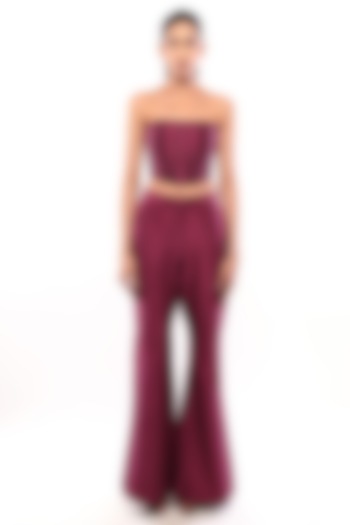 Purple Dupion Silk Bootcut Pants Set by Bharat Adiani at Pernia's Pop Up Shop