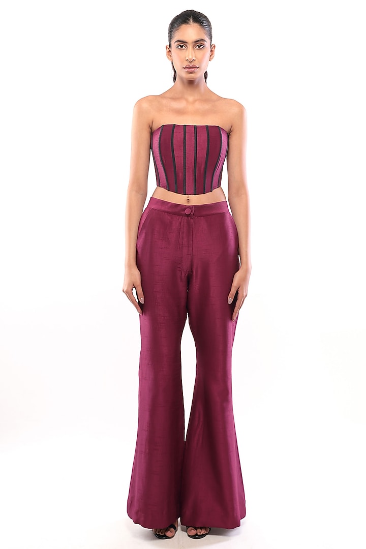 Purple Dupion Silk Bootcut Pants Set by Bharat Adiani at Pernia's Pop Up Shop