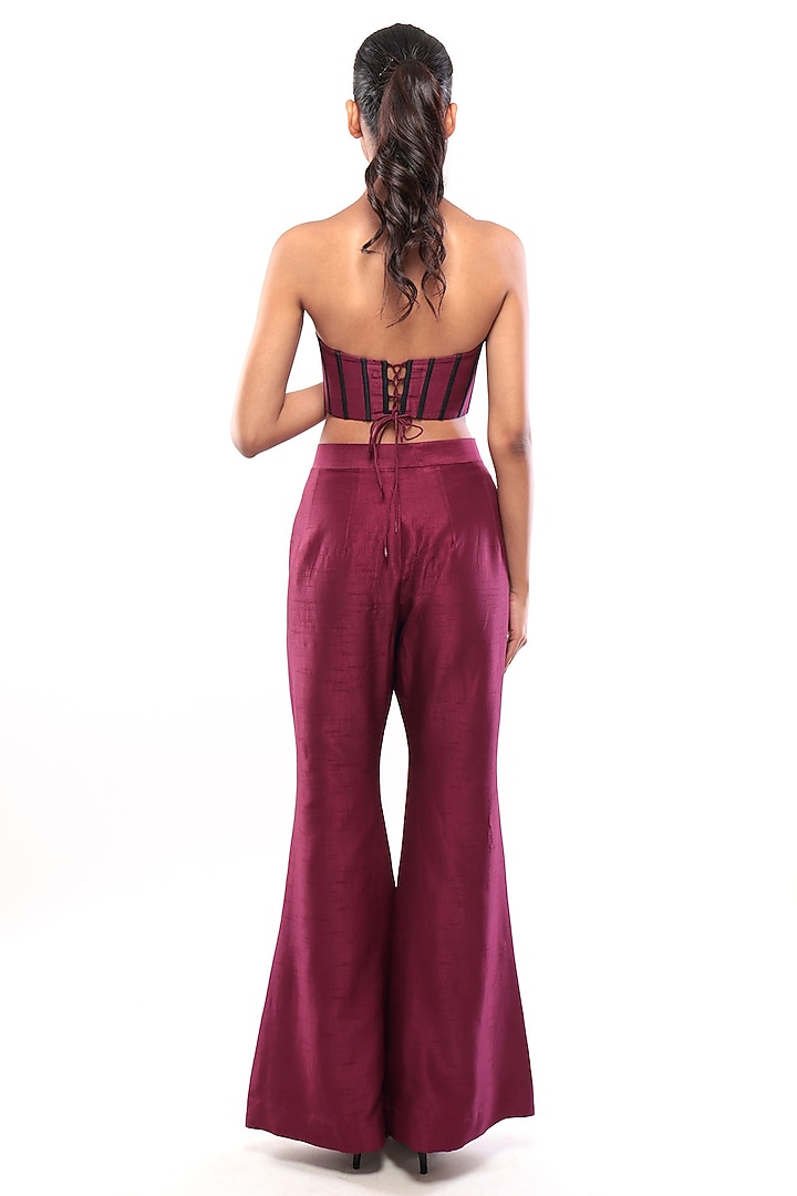 Purple Dupion Silk Bootcut Pants Set by Bharat Adiani at Pernia's Pop Up Shop