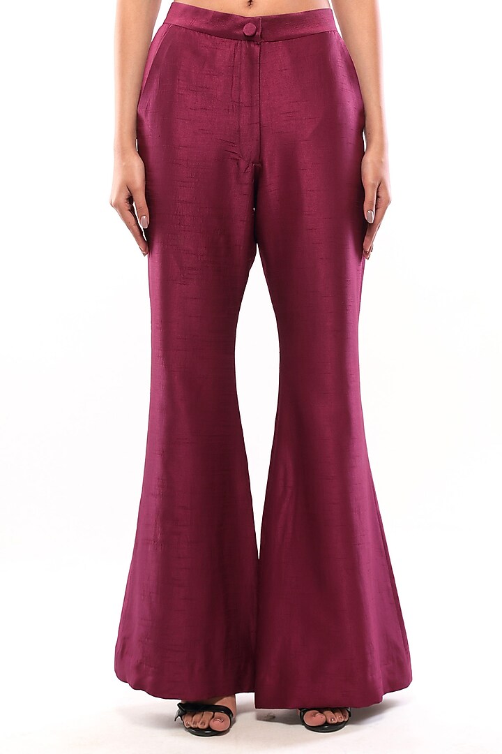 Purple Dupion Silk Bootcut Pants Set by Bharat Adiani at Pernia's Pop Up Shop