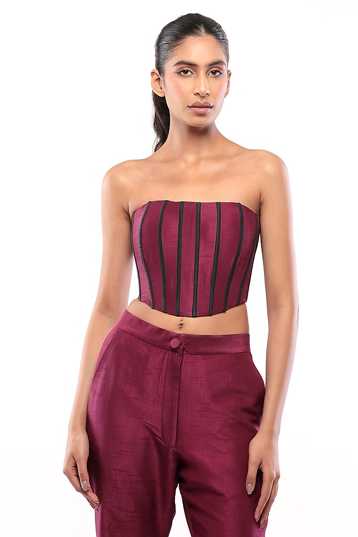 Purple Dupion Silk Bootcut Pants Set by Bharat Adiani at Pernia's Pop Up Shop