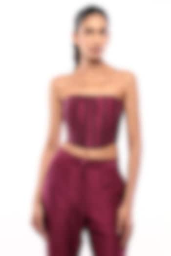 Purple Dupion Silk Off-Shoulder Corset Crop Top by Bharat Adiani at Pernia's Pop Up Shop