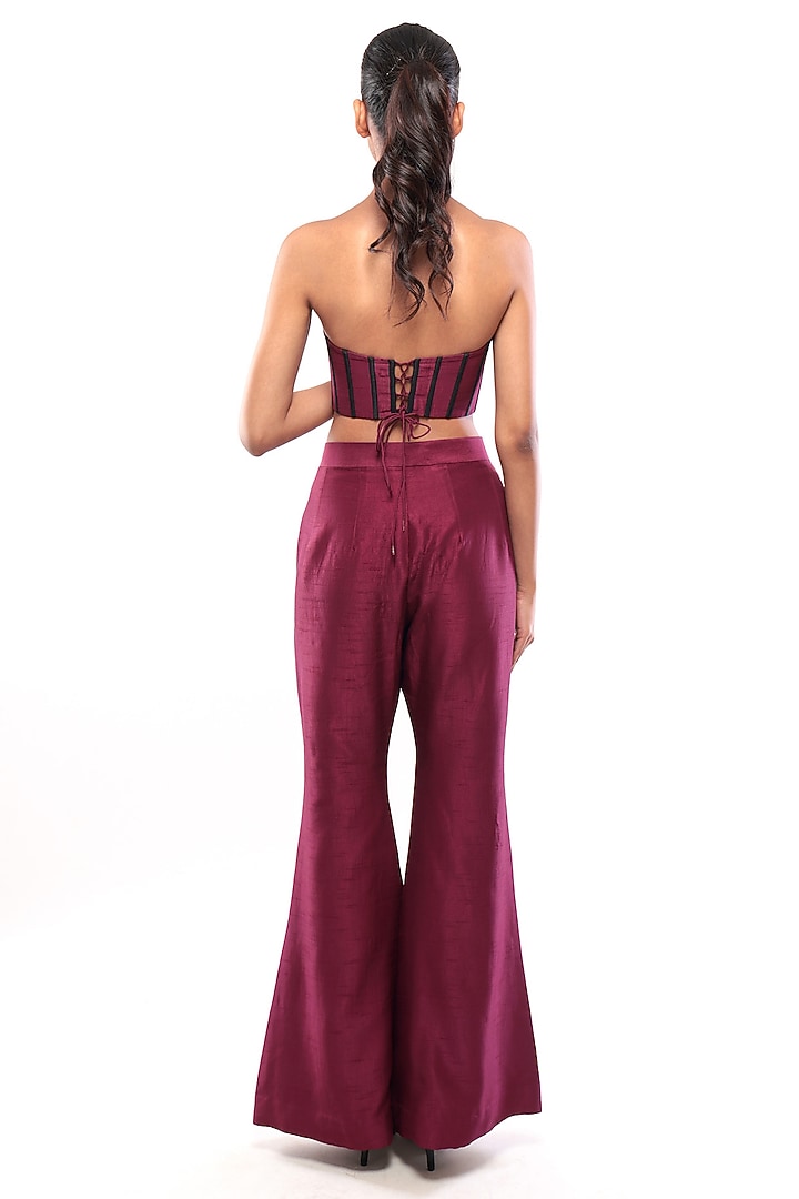 Purple Dupion Silk Off-Shoulder Corset Crop Top by Bharat Adiani at Pernia's Pop Up Shop