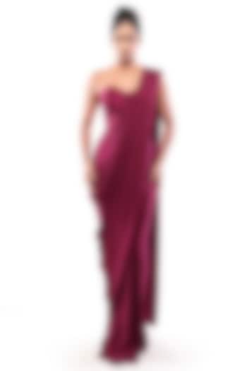 Purple Silk & Double Georgette Drape Party Wear Saree Set by Bharat Adiani at Pernia's Pop Up Shop