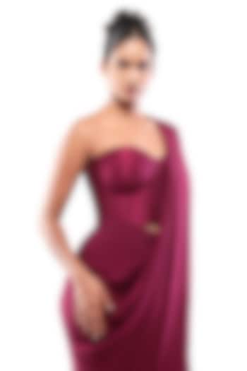 Purple Silk Off-Shoulder Corset Top by Bharat Adiani at Pernia's Pop Up Shop