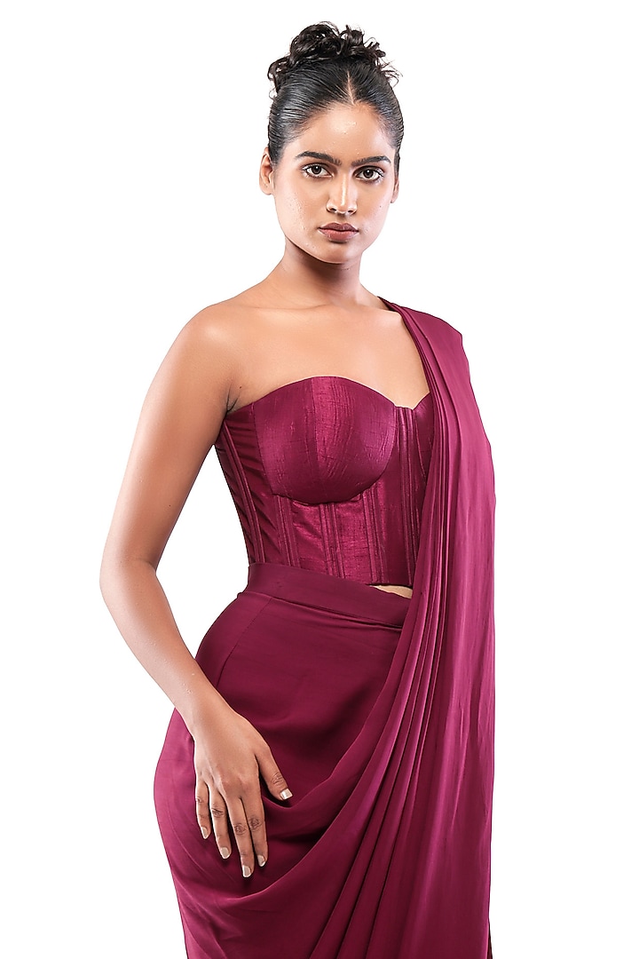Purple Silk Off-Shoulder Corset Top by Bharat Adiani at Pernia's Pop Up Shop