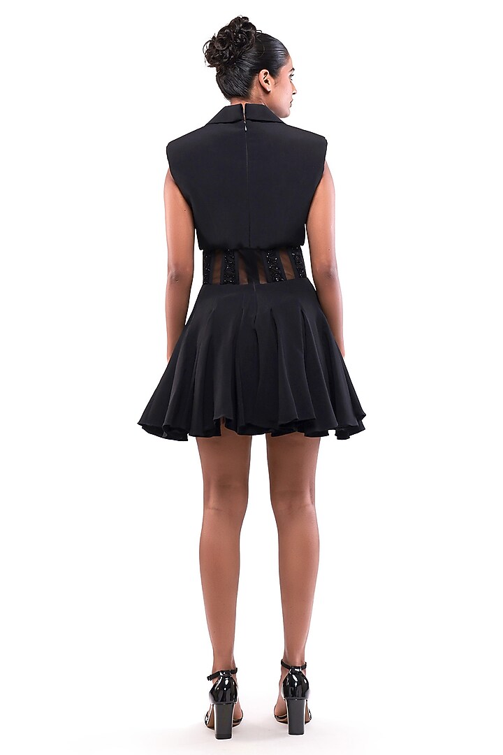Black Moss Crepe Hand Embroidered Blazer Party Wear Dress by Bharat Adiani at Pernia's Pop Up Shop