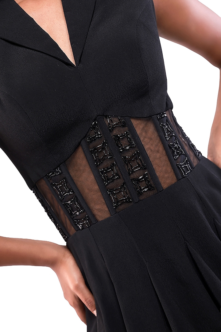 Black Moss Crepe Hand Embroidered Blazer Party Wear Dress by Bharat Adiani at Pernia's Pop Up Shop
