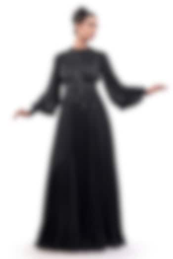 Black Chiffon Texture Bead Embellished Wedding Anarkali by Bharat Adiani at Pernia's Pop Up Shop