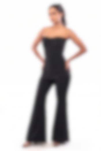 Black Moss Crepe Bootcut Pants Set by Bharat Adiani at Pernia's Pop Up Shop