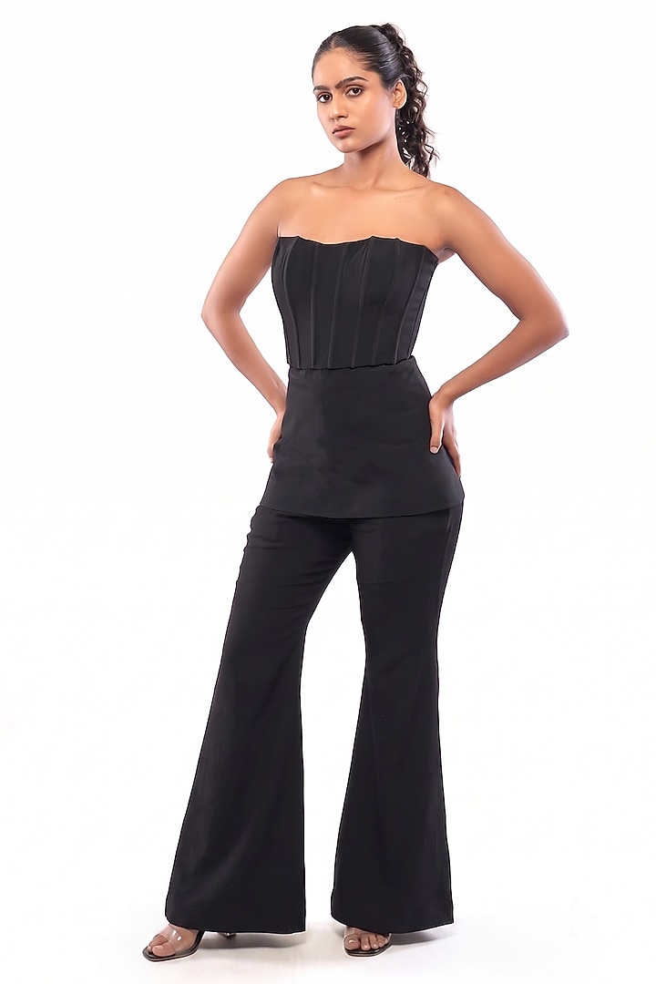 Black Moss Crepe Bootcut Pants Set by Bharat Adiani at Pernia's Pop Up Shop