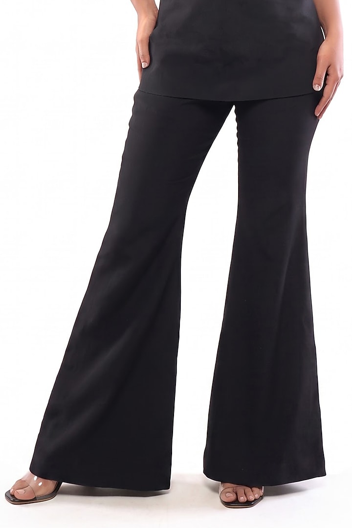 Black Moss Crepe Bootcut Pants Set by Bharat Adiani at Pernia's Pop Up Shop