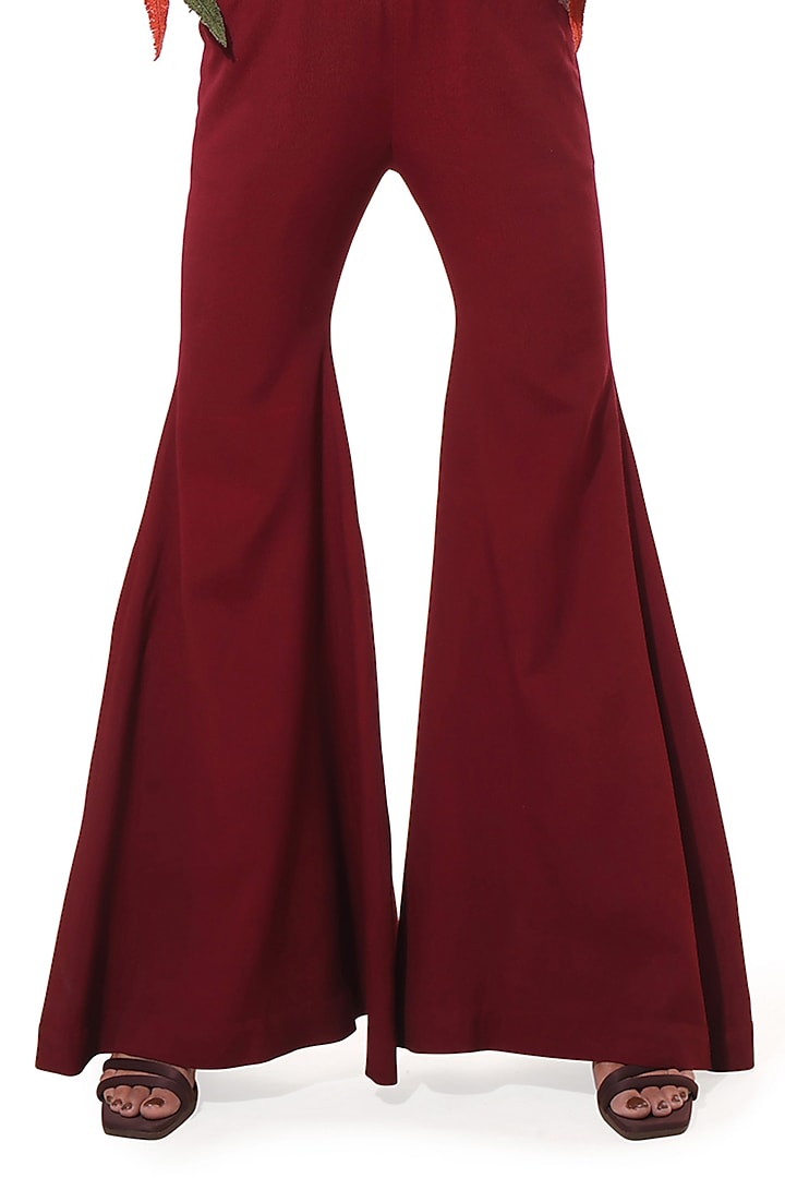Red Moss Crepe Applique Corset Jumpsuit by Bharat Adiani at Pernia's Pop Up Shop