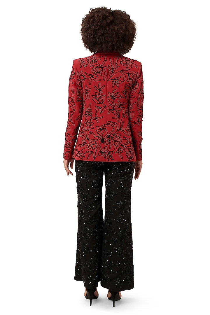 Red Moss Crepe 3D Cords Embroidered Blazer by Bharat Adiani at Pernia's Pop Up Shop