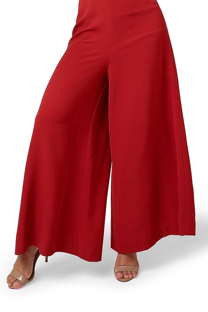 Red Moss Crepe Beads Hand Embroidered One-Shoulder Jumpsuit by Bharat Adiani at Pernia's Pop Up Shop