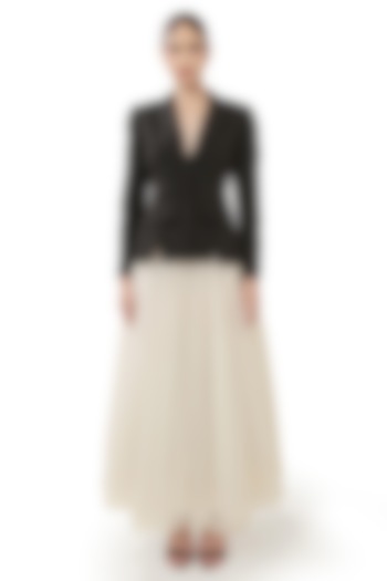 Black Moss Crepe Backless Hourglass Blazer by Bharat Adiani at Pernia's Pop Up Shop