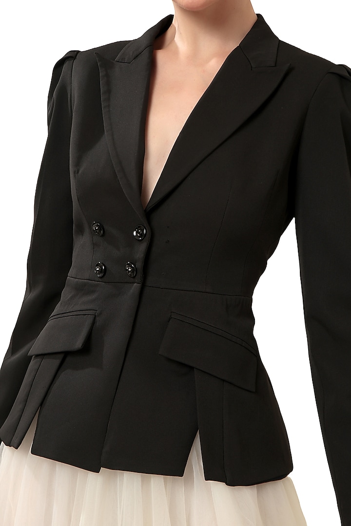 Black Moss Crepe Backless Hourglass Blazer by Bharat Adiani at Pernia's Pop Up Shop