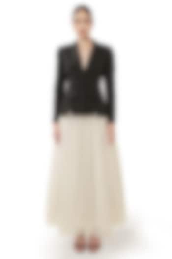 Black Moss Crepe Backless Blazer Set by Bharat Adiani at Pernia's Pop Up Shop