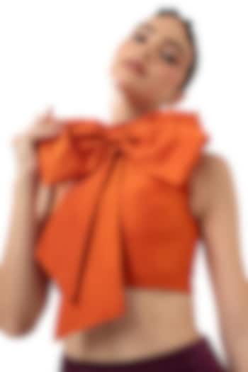 Orange Dupion Silk Oversized Bow Crop Top by Bharat Adiani at Pernia's Pop Up Shop