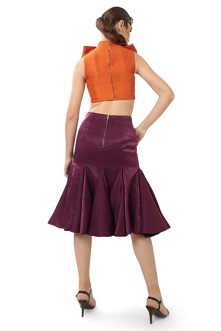 Orange Dupion Silk Oversized Bow Crop Top by Bharat Adiani at Pernia's Pop Up Shop