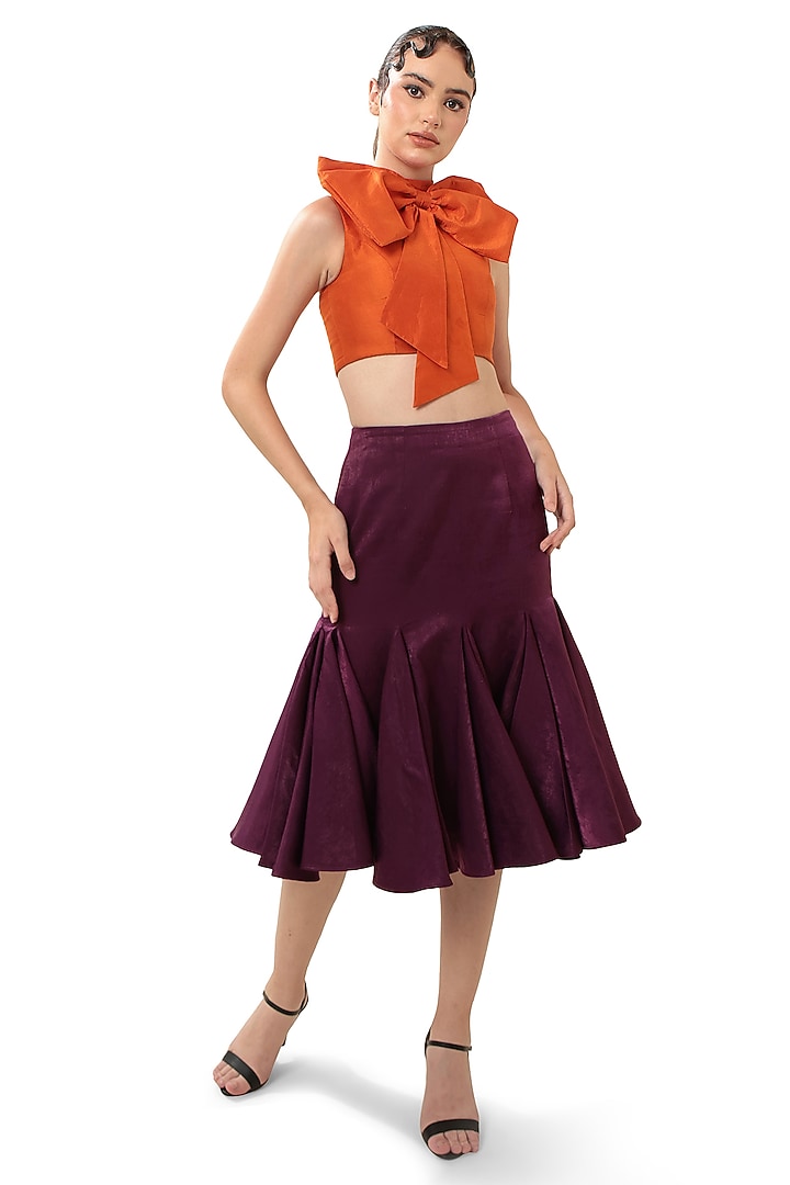 Orange Dupion Silk Oversized Bow Crop Top by Bharat Adiani at Pernia's Pop Up Shop