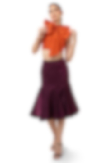 Purple Velvet Satin Calf Length Mermaid Skirt by Bharat Adiani at Pernia's Pop Up Shop