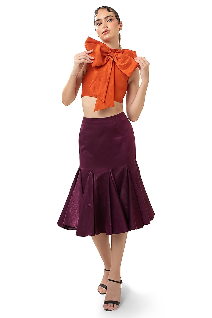Purple Velvet Satin Calf Length Mermaid Skirt by Bharat Adiani at Pernia's Pop Up Shop