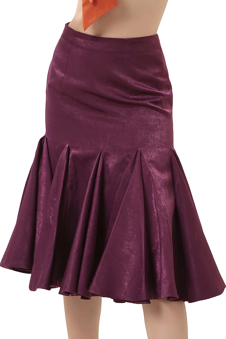 Purple Velvet Satin Calf Length Mermaid Skirt by Bharat Adiani at Pernia's Pop Up Shop