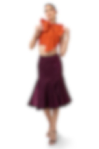 Orange & Purple Velvet Satin Mermaid Skirt Set by Bharat Adiani at Pernia's Pop Up Shop