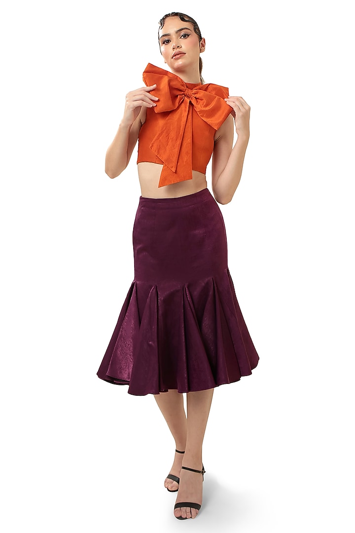 Orange & Purple Velvet Satin Mermaid Skirt Set by Bharat Adiani at Pernia's Pop Up Shop