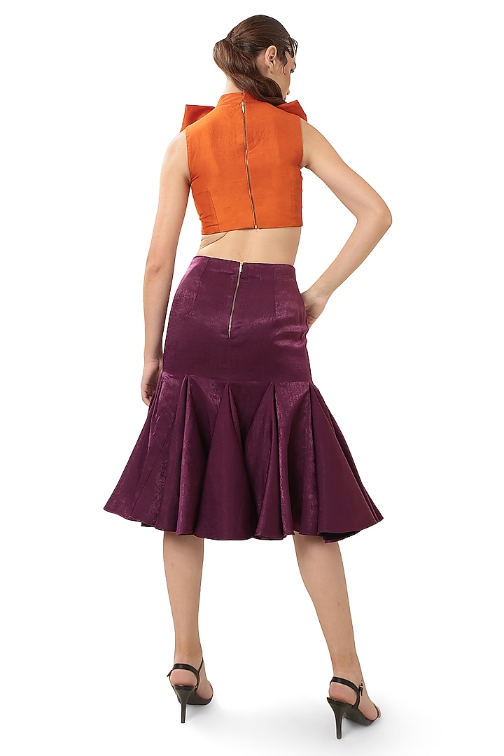 Orange & Purple Velvet Satin Mermaid Skirt Set by Bharat Adiani at Pernia's Pop Up Shop