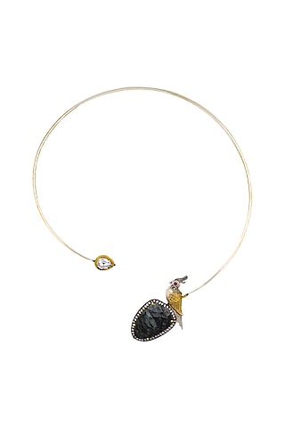 Gold Finish Grey Sapphire & Kundan Polki Stone Choker Necklace In Sterling Silver by Bhatter's