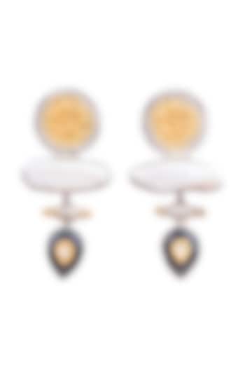 White Finish Mother Of Pearls & Black Onyx Stone Dangler Earrings In Sterling Silver by Bhatter's