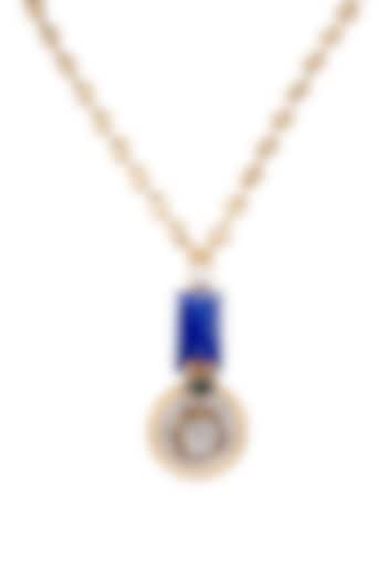 Gold Finish Blue Lapis Lazuli & Doublet Stone Long Necklace In Sterling Silver by Bhatter's
