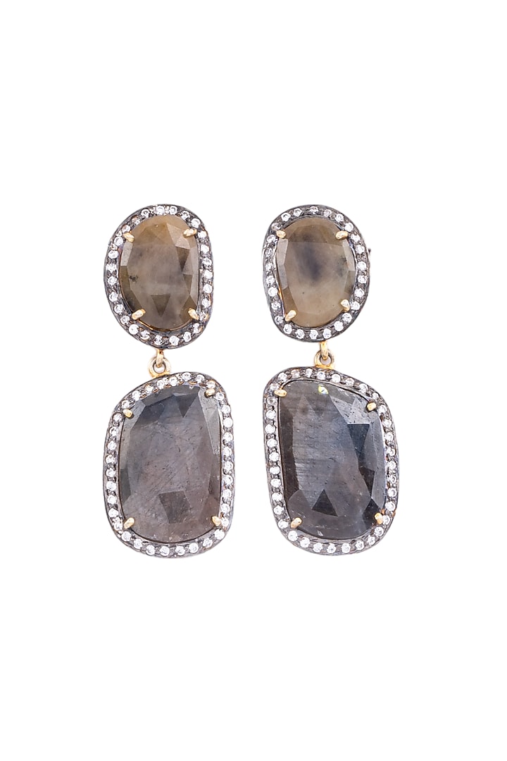 White Finish Grey Sapphire Synthetic Stone Dangler Earrings In Sterling Silver by Bhatter's